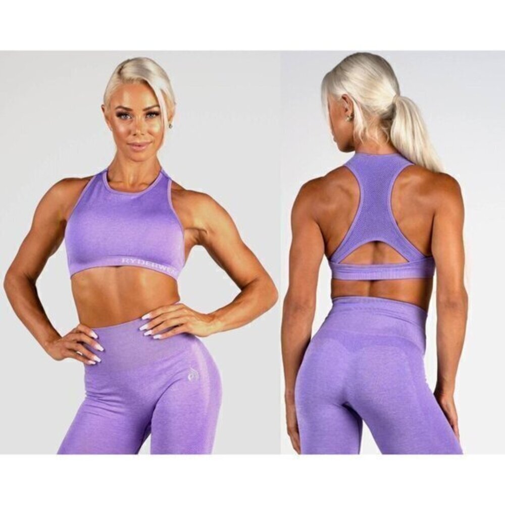 Ryderwear Seamless Sports Bra Size Medium Purple Marled High Neck Racerback
